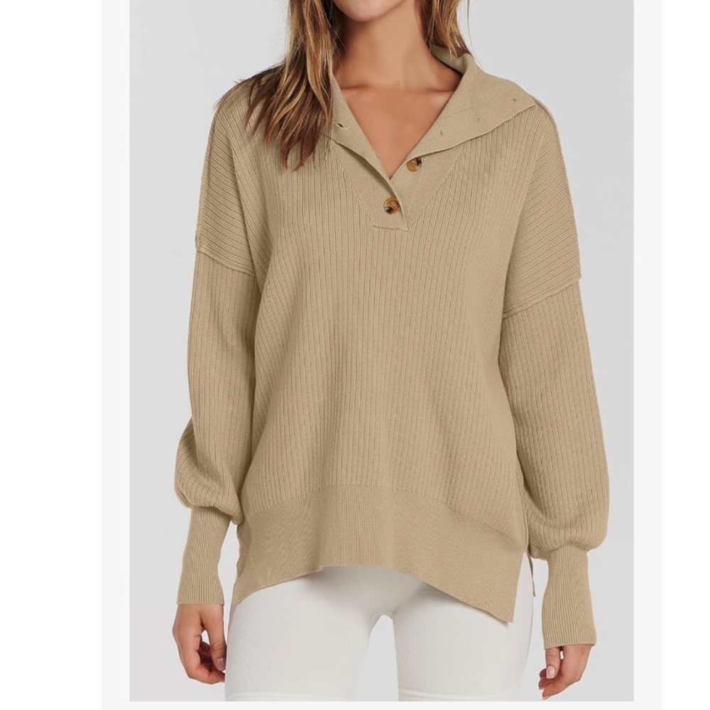 Women's Relaxed Long Sleeve Lapel Collar Sweater Small - Picture 4 of 10